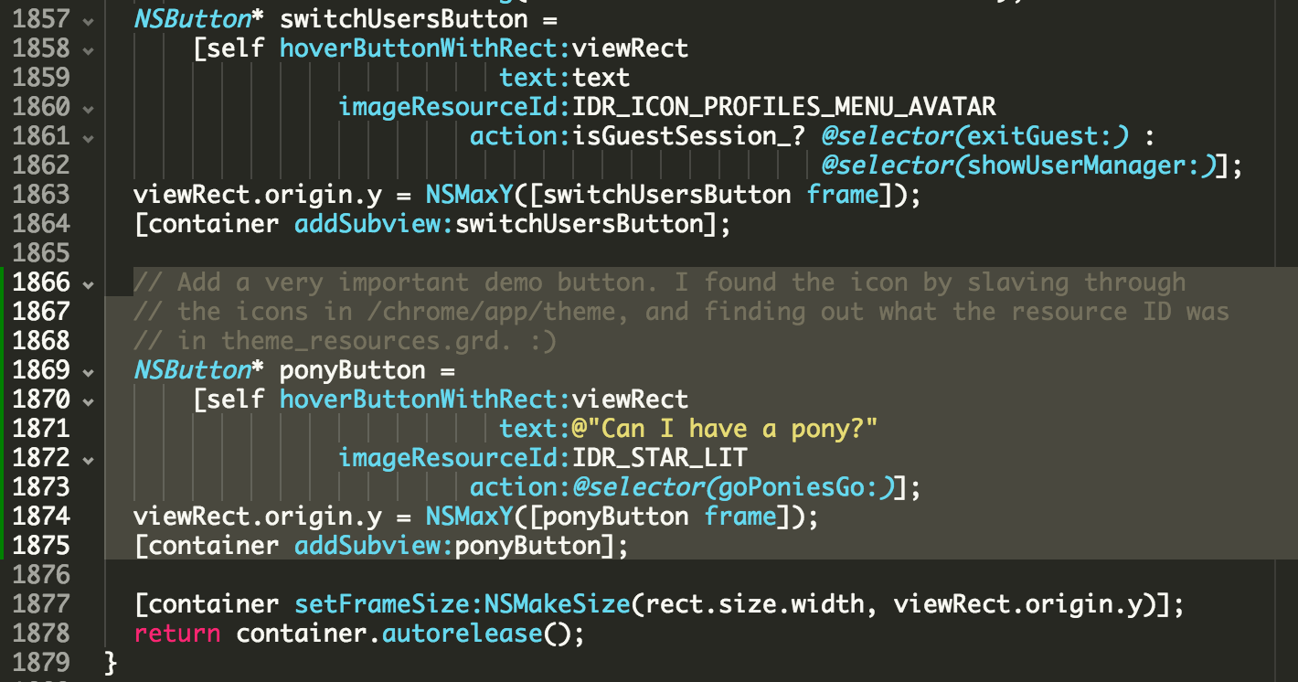 Code showing how to instantiate a pony button