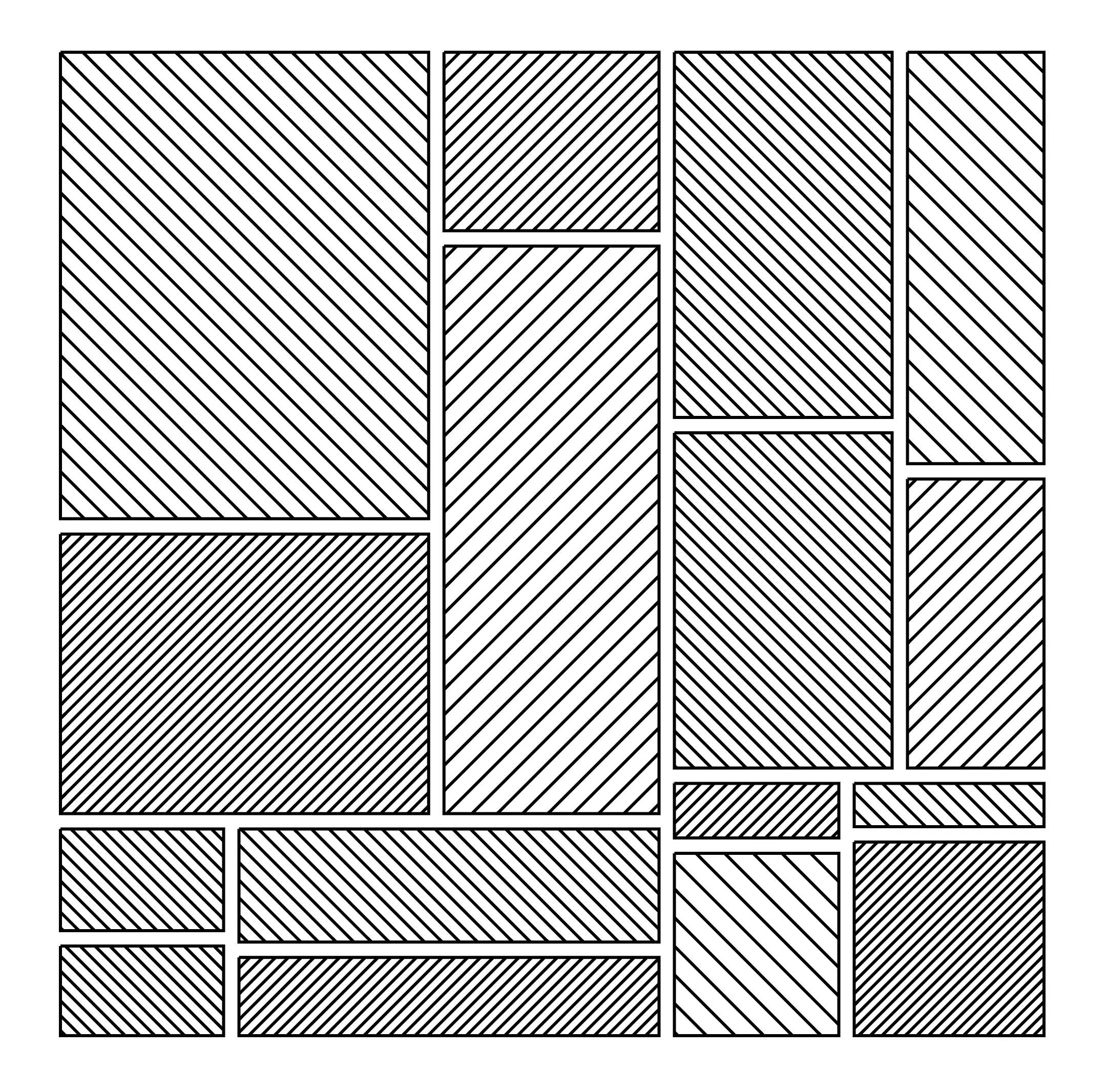 a recursively subdivided grid, where each cell is filled with many parallel straight lines at 45 degrees