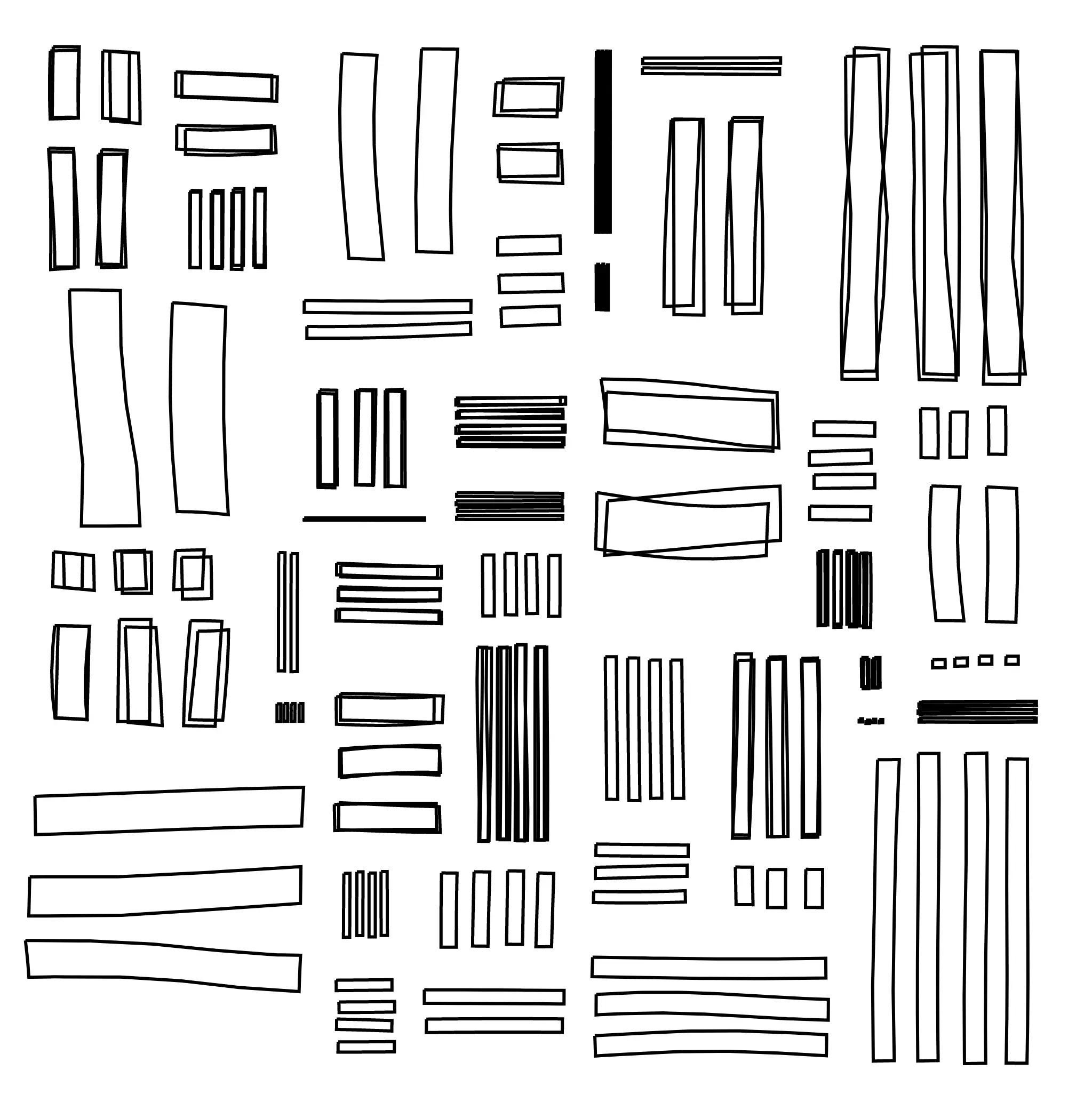 a recursively subdivided grid where each cell is filled with a set of two or three either horizontal or vertical rectangles with squiggly outlines. this alt is very bad and i am sorry.